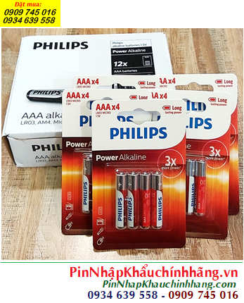 COMBO mua 01hộp 12vỉ 4viên (=48viên) Pin Philips LR03P4B/97 Power Alkaline AAA 1.5v _Giá chỉ 445.000/Hộp